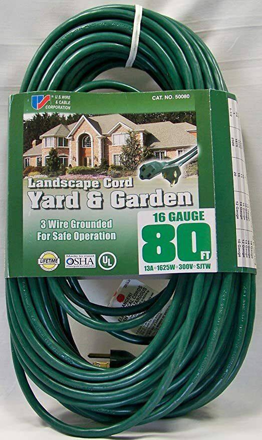 US Wire 50080 Vinyl Cord Yard ; Garden- Green Black Plugs 16/3 Ga 80